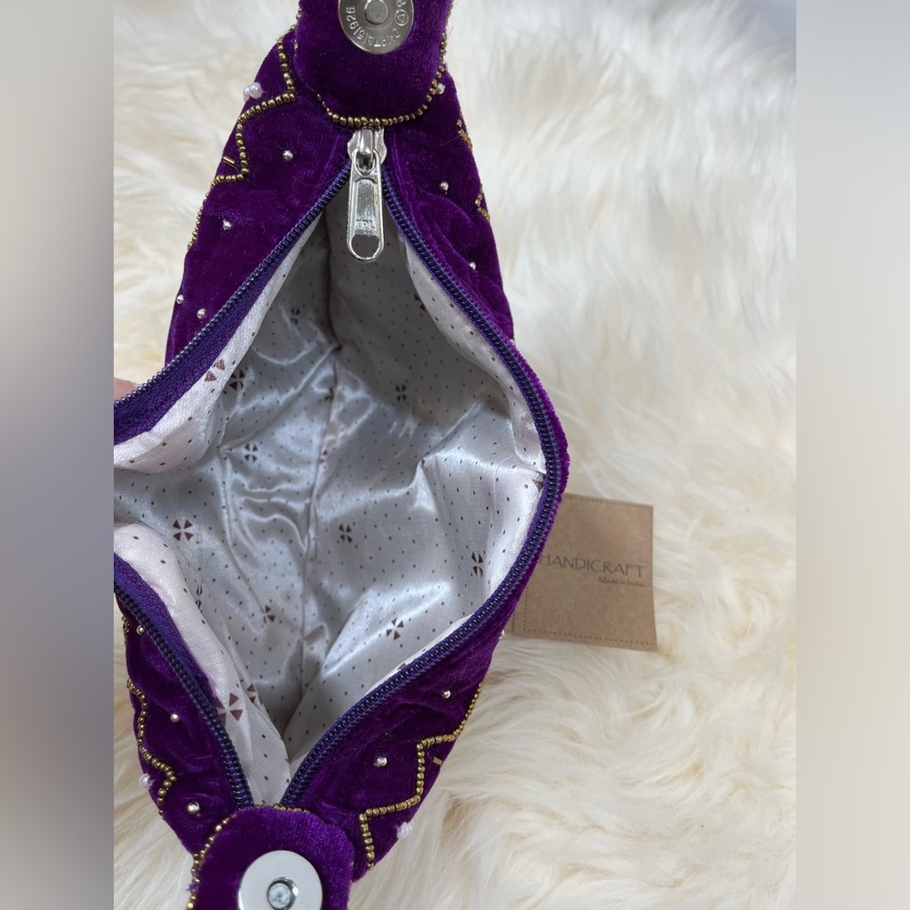 Fortune Cookie Bag Purple Velvet Encrusted with Beads NWOT - Picture 5 of 12